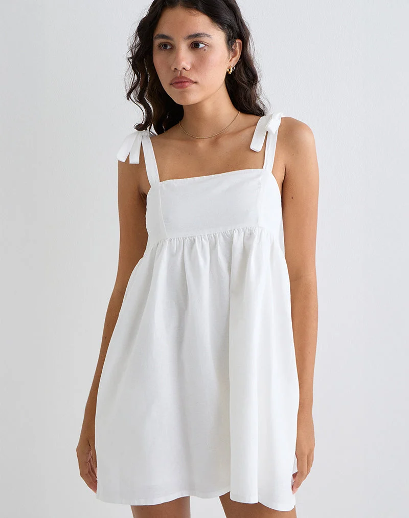 Kayla - Mini robe à encolure carrée, lin ivoire