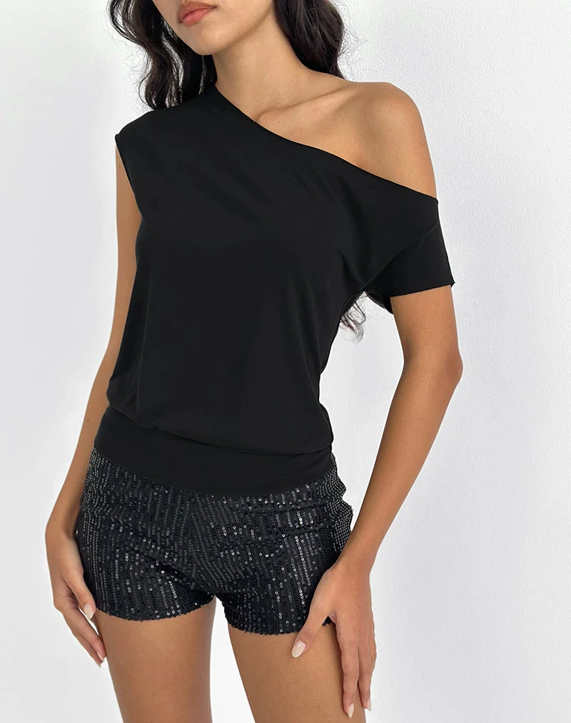Top asymétrique Elysian en cupro noir