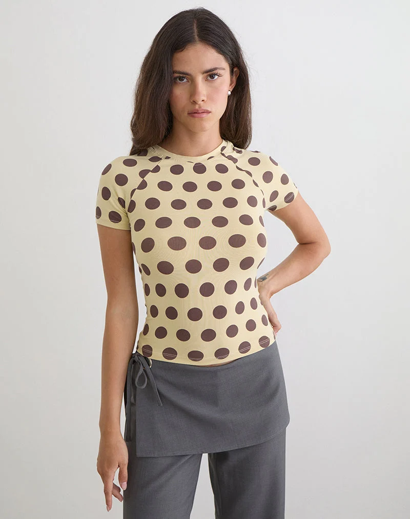 T-shirt Agneta jaune à gros pois marron