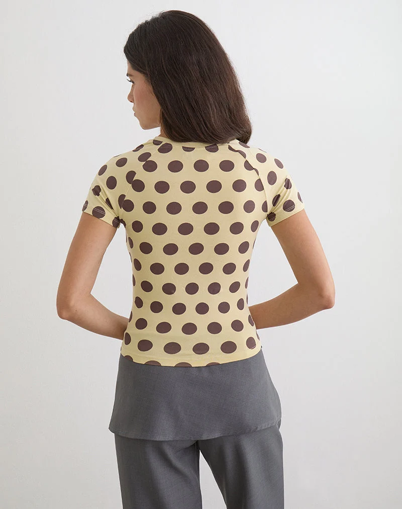 T-shirt Agneta jaune à gros pois marron