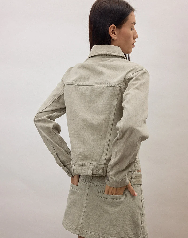 Veste en denim à cordon de serrage, couleur avoine