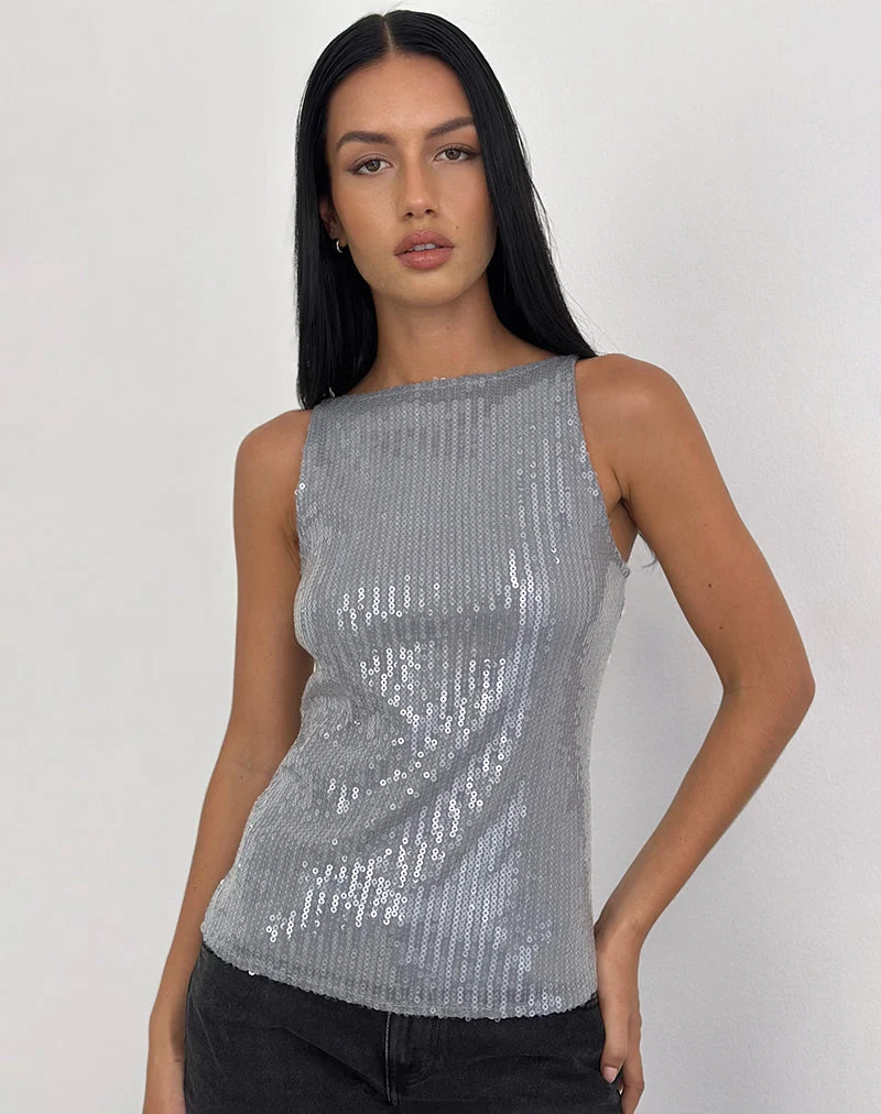 Gilet Damske en paillettes transparentes teintées gris