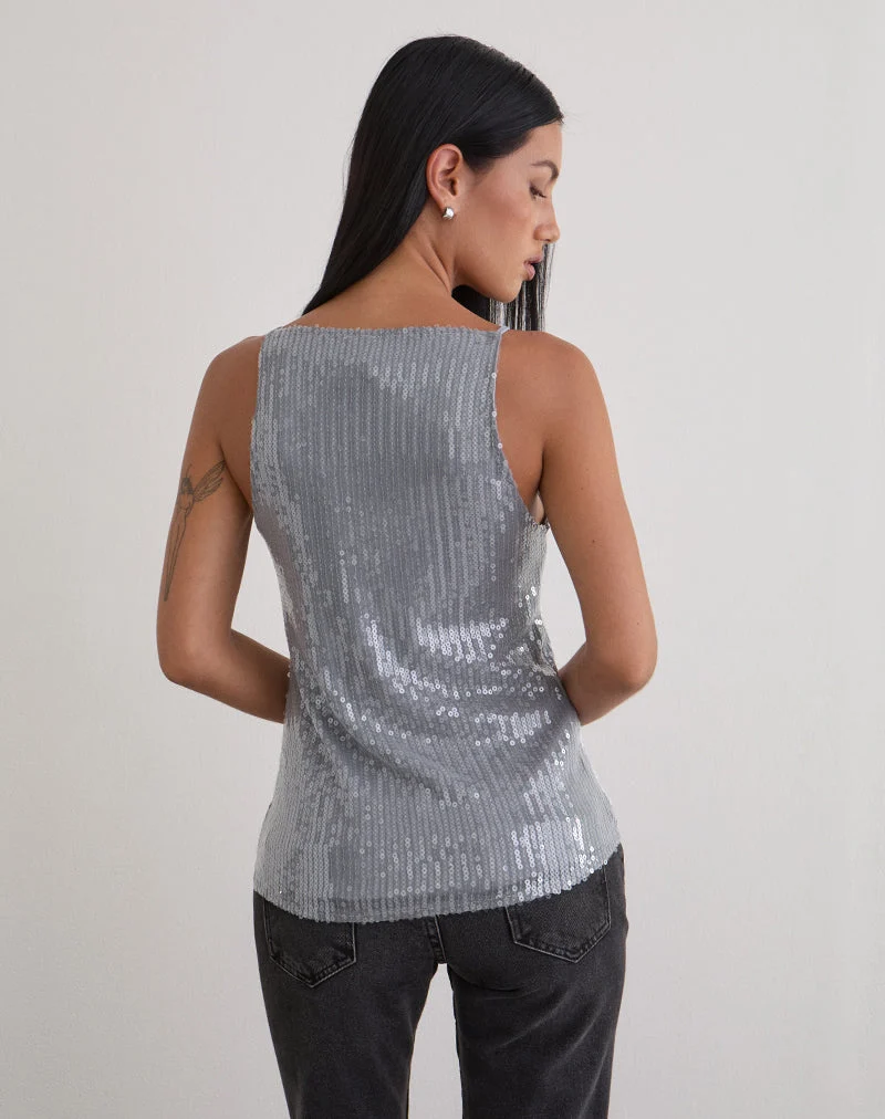 Gilet Damske en paillettes transparentes teintées gris