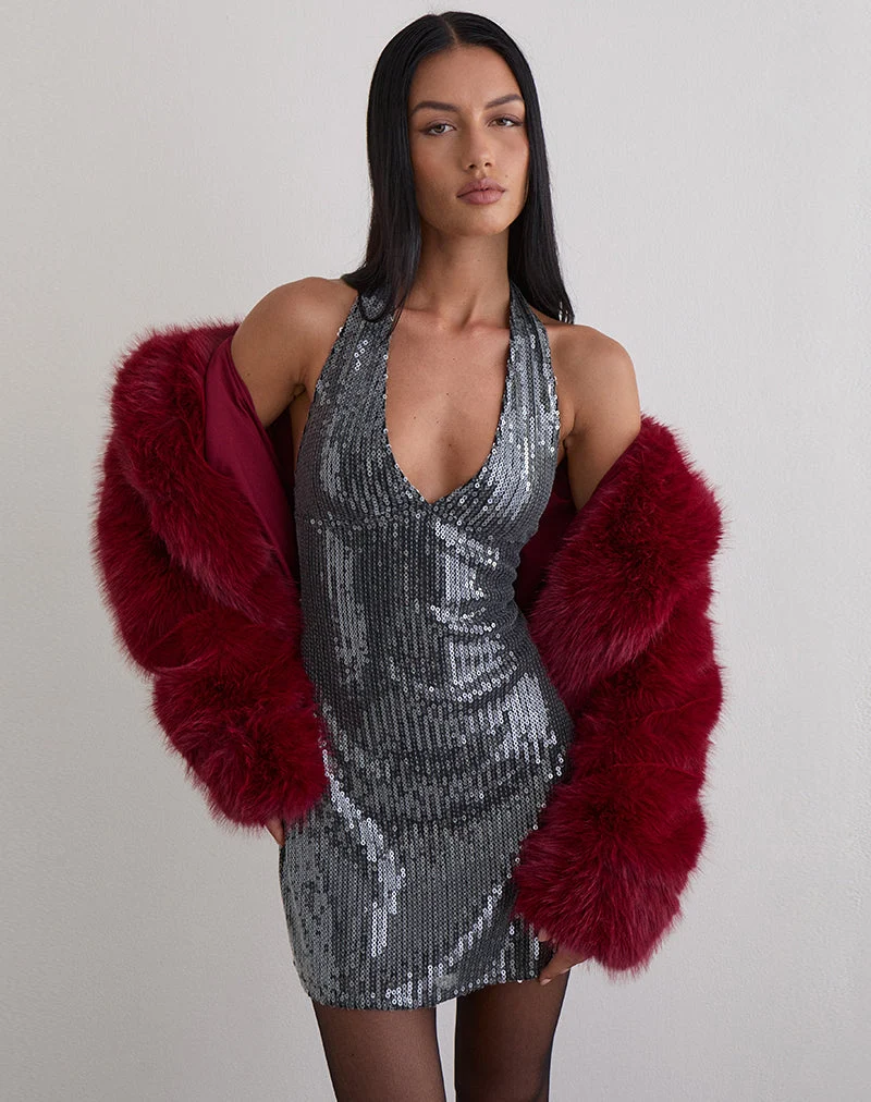 Hepasi Mini robe dos nu en paillettes transparentes teintées anthracite