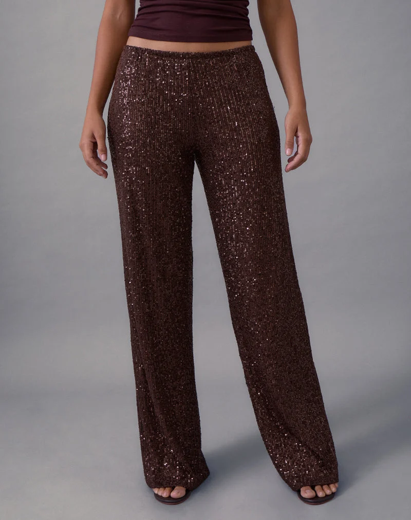 Wilaga Wide Leg Trouser in Sequin Brown