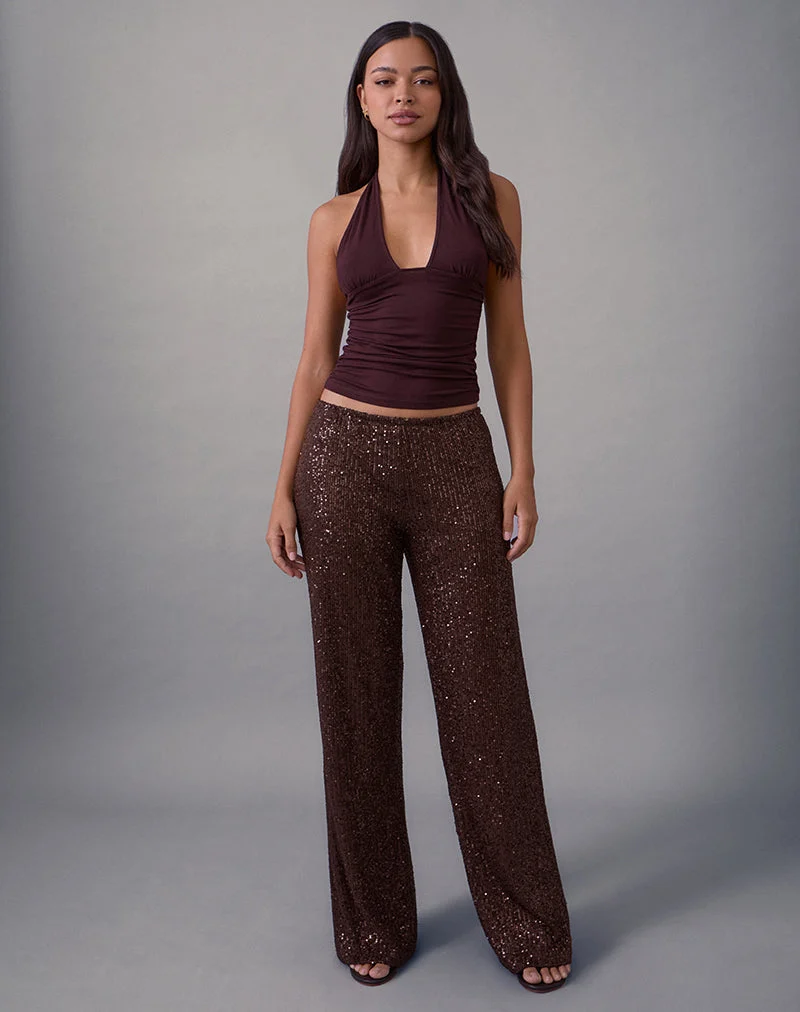 Wilaga Wide Leg Trouser in Sequin Brown