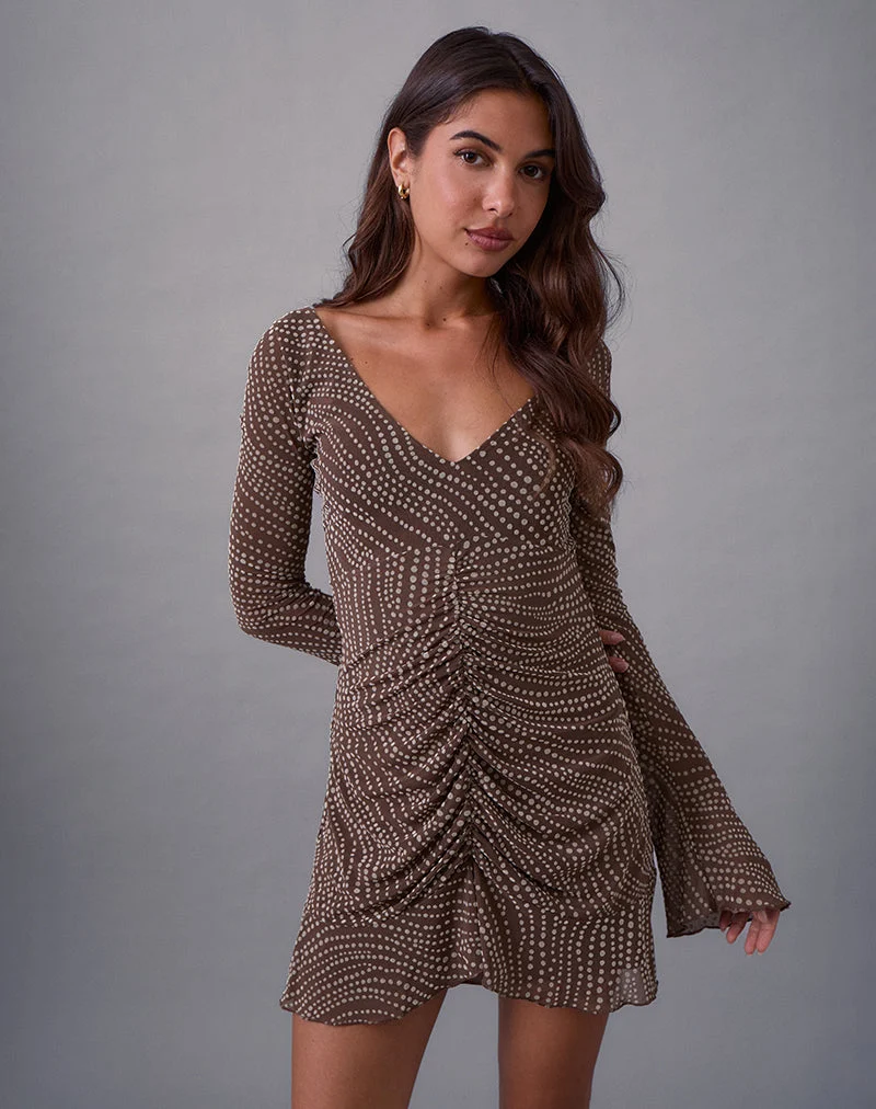 Mini robe Sumiko en flocon de pois abstrait marron