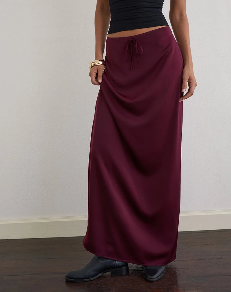 Jupe longue Sarinem en satin bourgogne