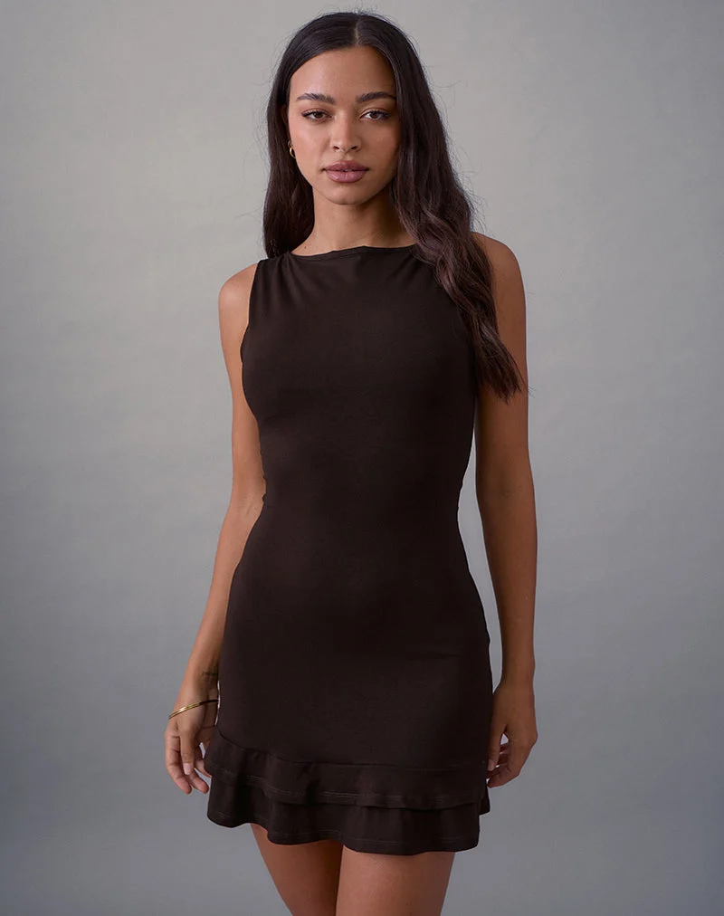 Mini robe dos nu Opaline, marron chocolat