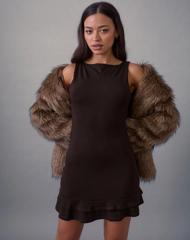 Mini robe dos nu Opaline, marron chocolat