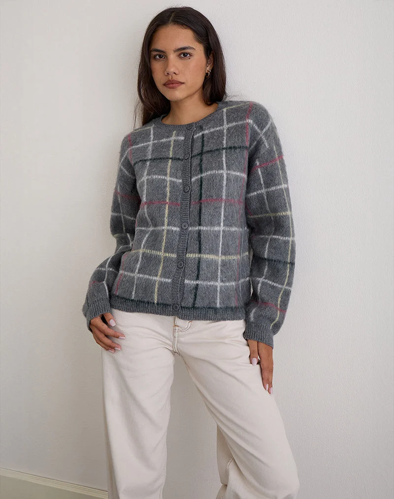 Cardigan Wisola en tricot à carreaux gris