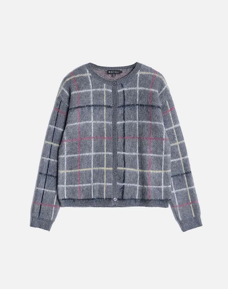 Cardigan Wisola en tricot à carreaux gris