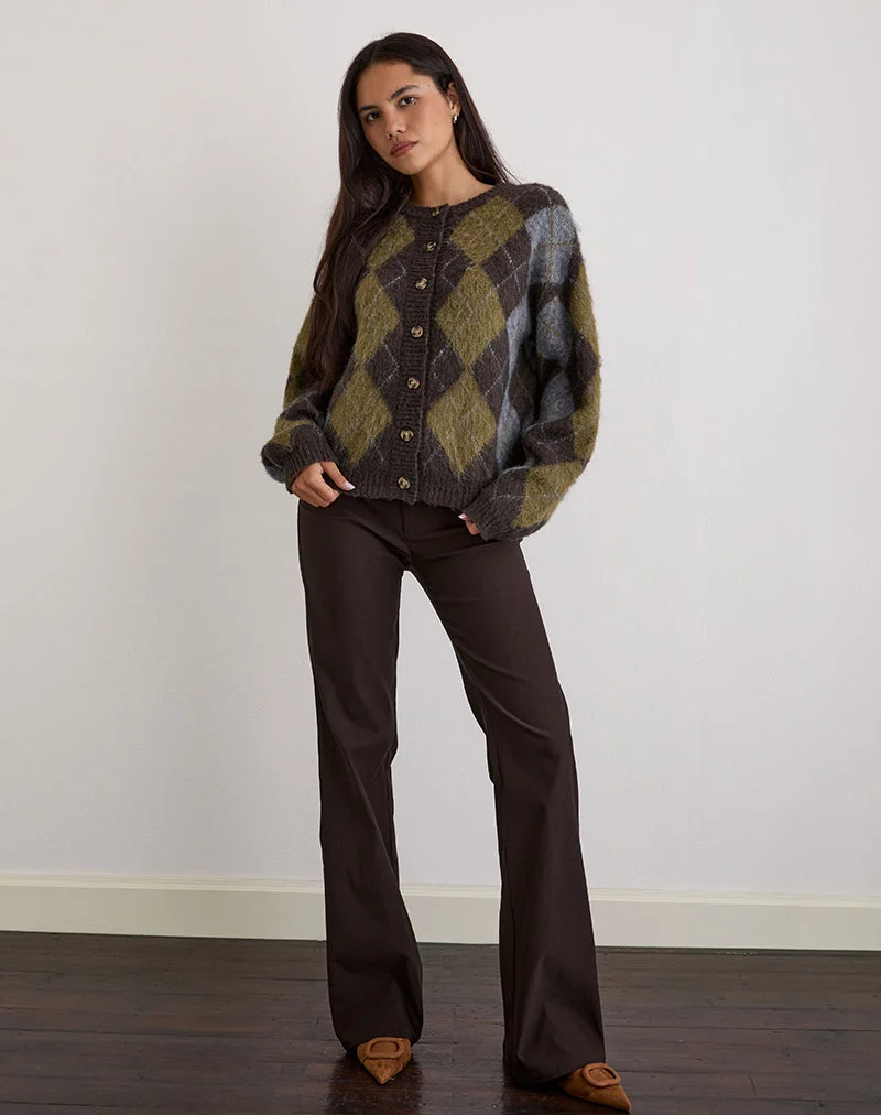 Cardigan Eliana en tricot Argyle brun
