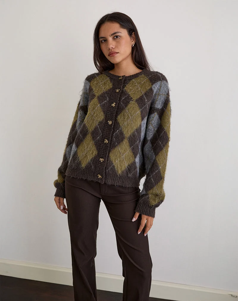 Cardigan Eliana en tricot Argyle brun