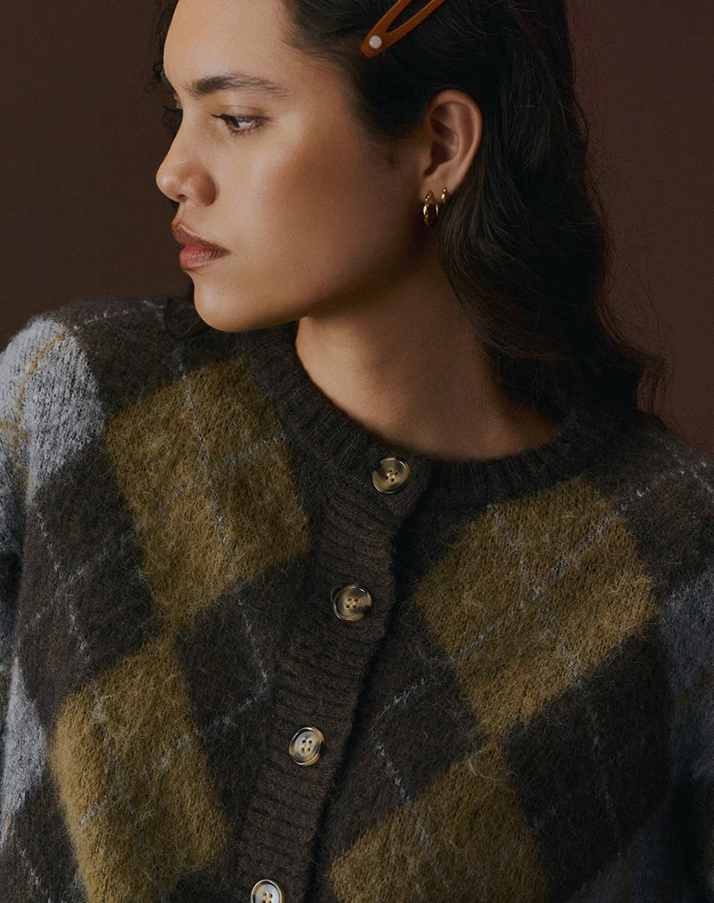Cardigan Eliana en tricot Argyle brun