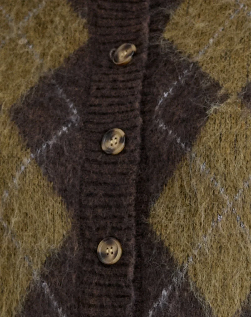 Cardigan Eliana en tricot Argyle brun