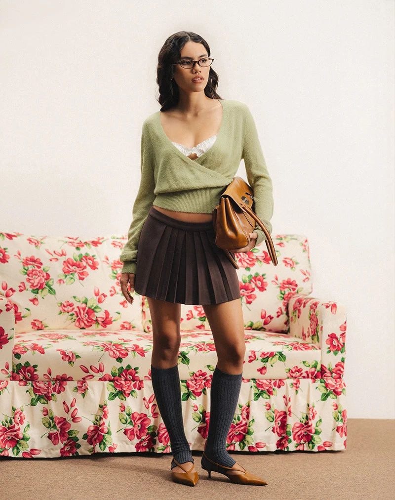 Nilza Wrap Top in Knit Sage Green