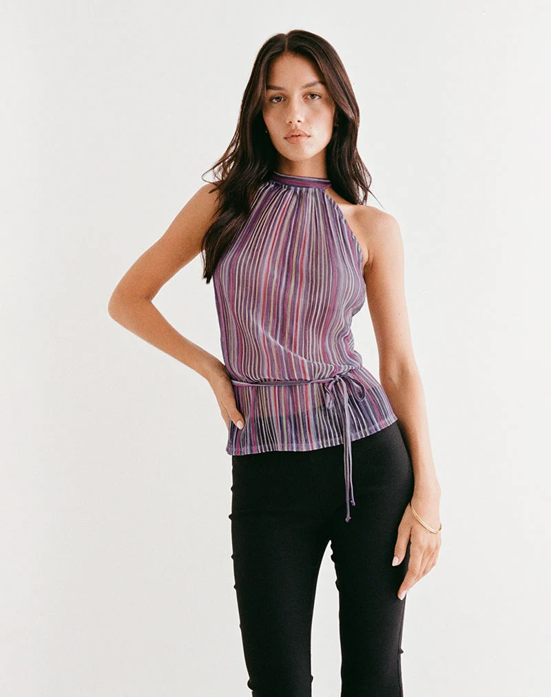 Top Brienne en Shimmer Plisse Purple Pink