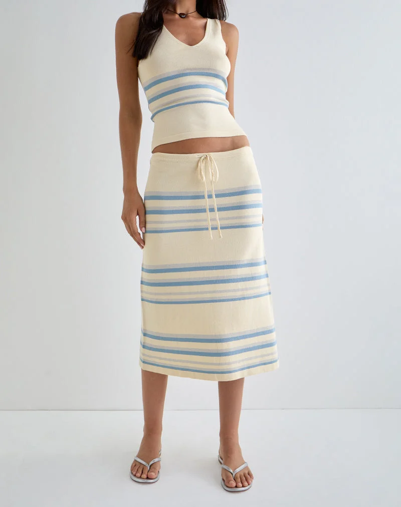 Jupe midi Amalia, crème avec rayures bleues et grises