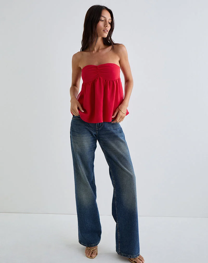 Setsuko Bandeau Longline Top in Red
