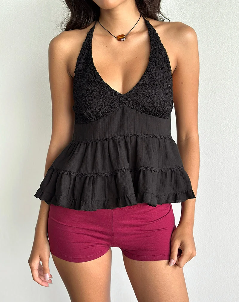 Juanita Frill Halter Neck Top in Black
