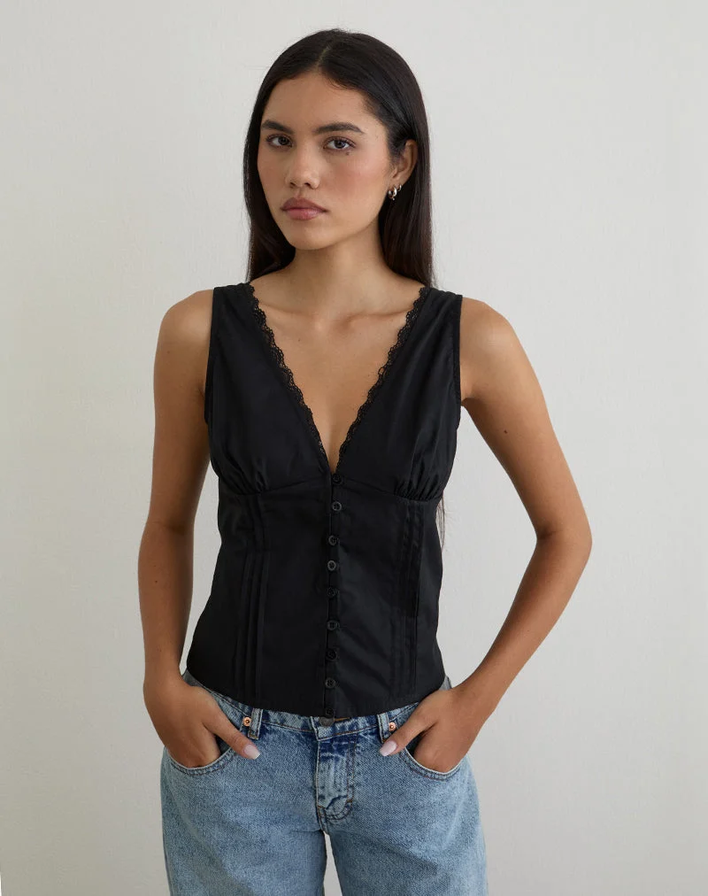 Lasily - Top corseté à col en V - Noir