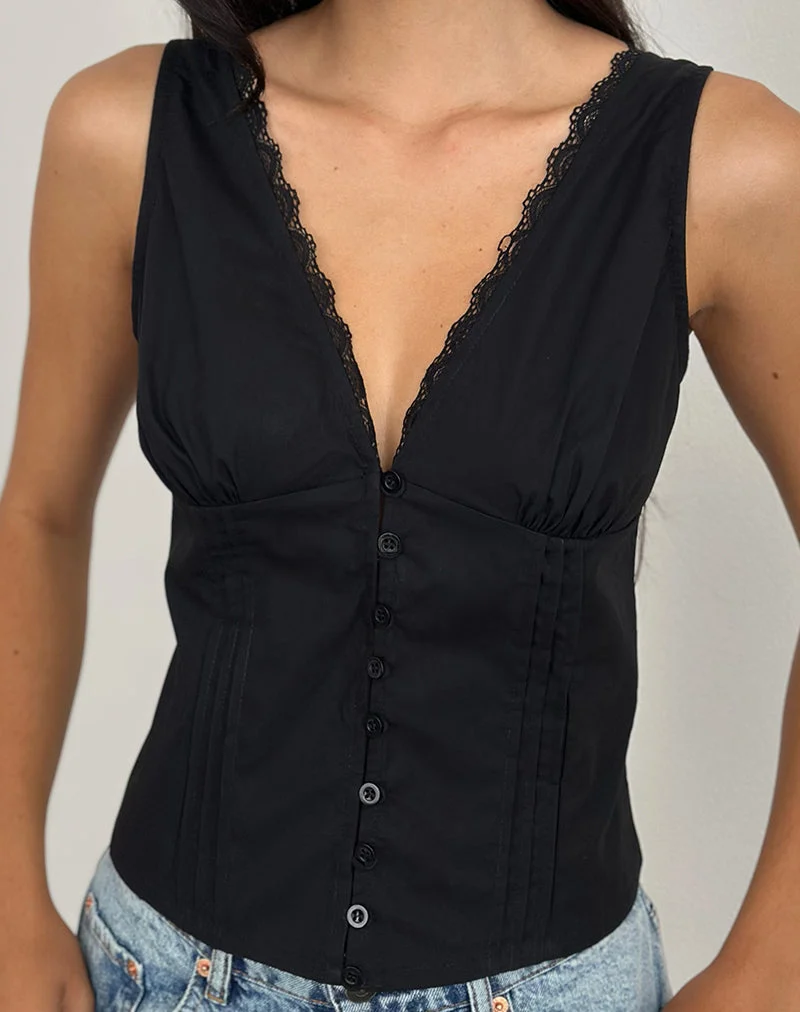 Lasily - Top corseté à col en V - Noir