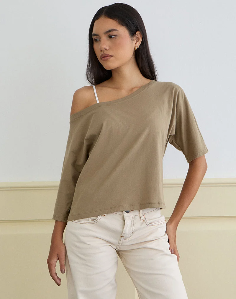 Daimin Off the Shoulder Top in Jersey Khaki