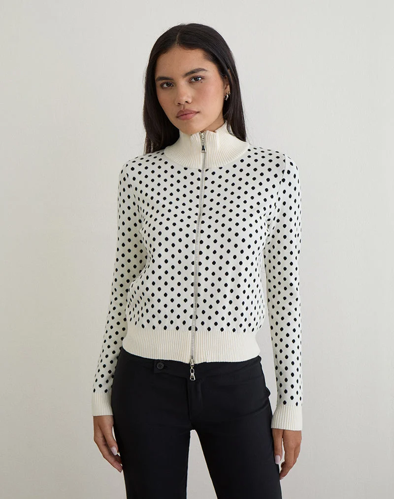 Veste en maille zippée Talisa Tiny Polka Ivory
