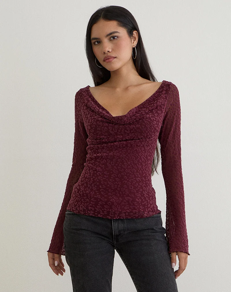 Trivedi Long Sleeve Top in Flock Mini Leopard Plum