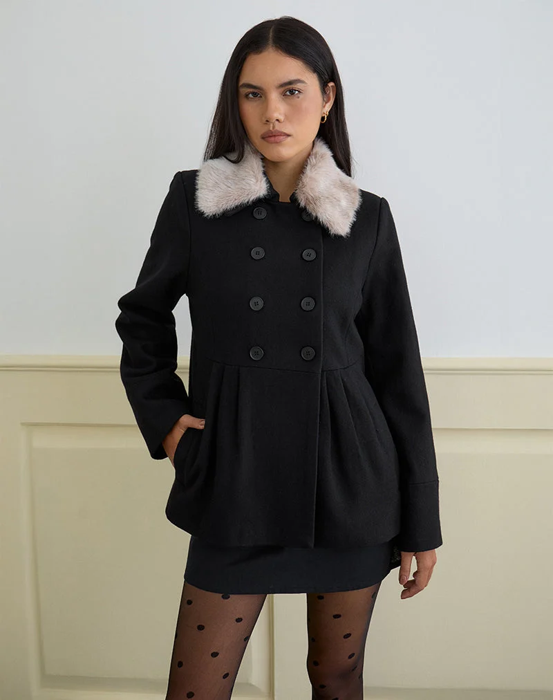 Manteau double boutonnage Arsil en laine noire