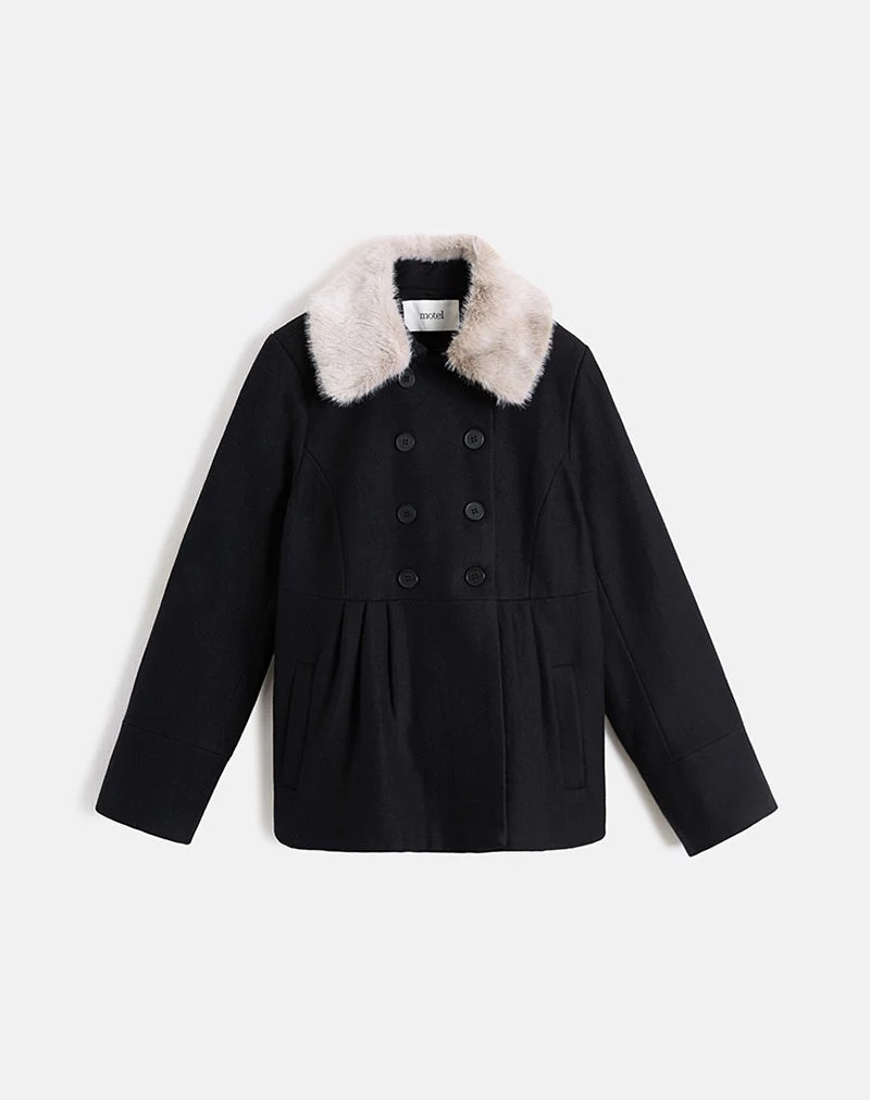 Manteau double boutonnage Arsil en laine noire