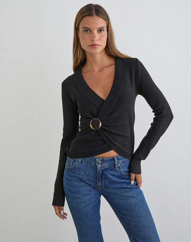 Haut Minara avec boucle en résine, tricot noir