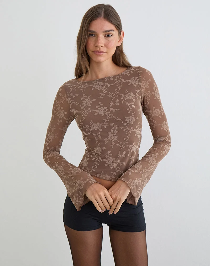 Haut Lakya en flocage feuillu taupe foncé