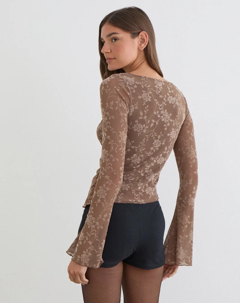 Haut Lakya en flocage feuillu taupe foncé