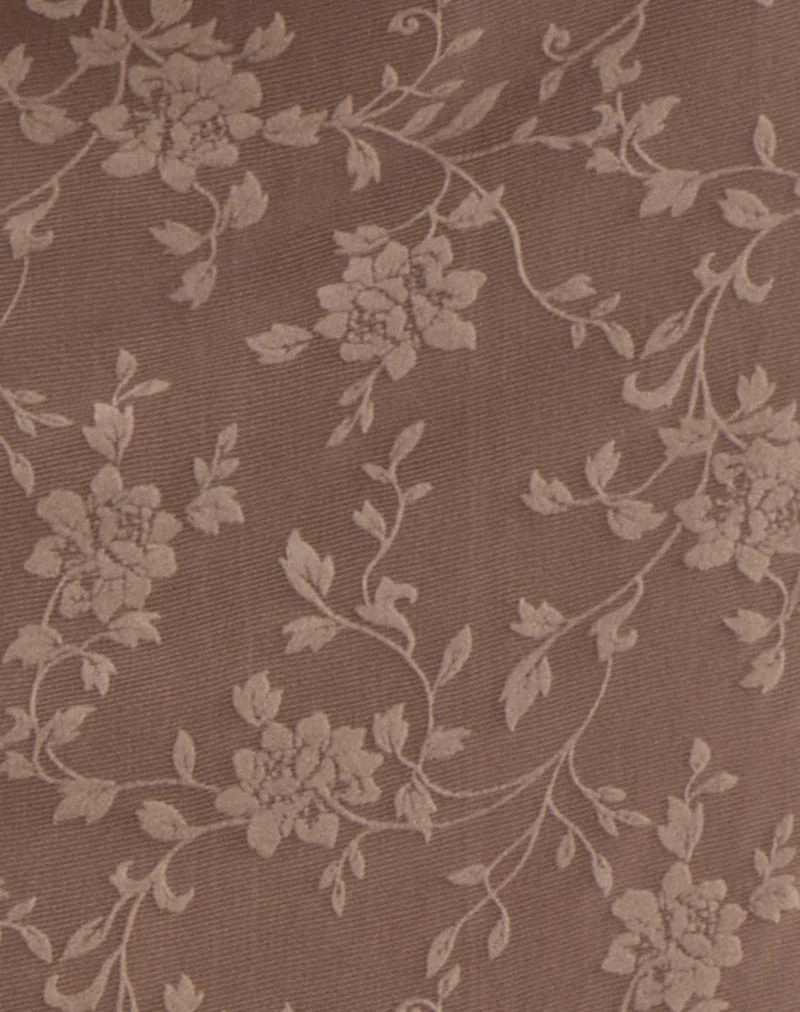 Jupe midi Elif à motif feuillu floqué taupe foncé