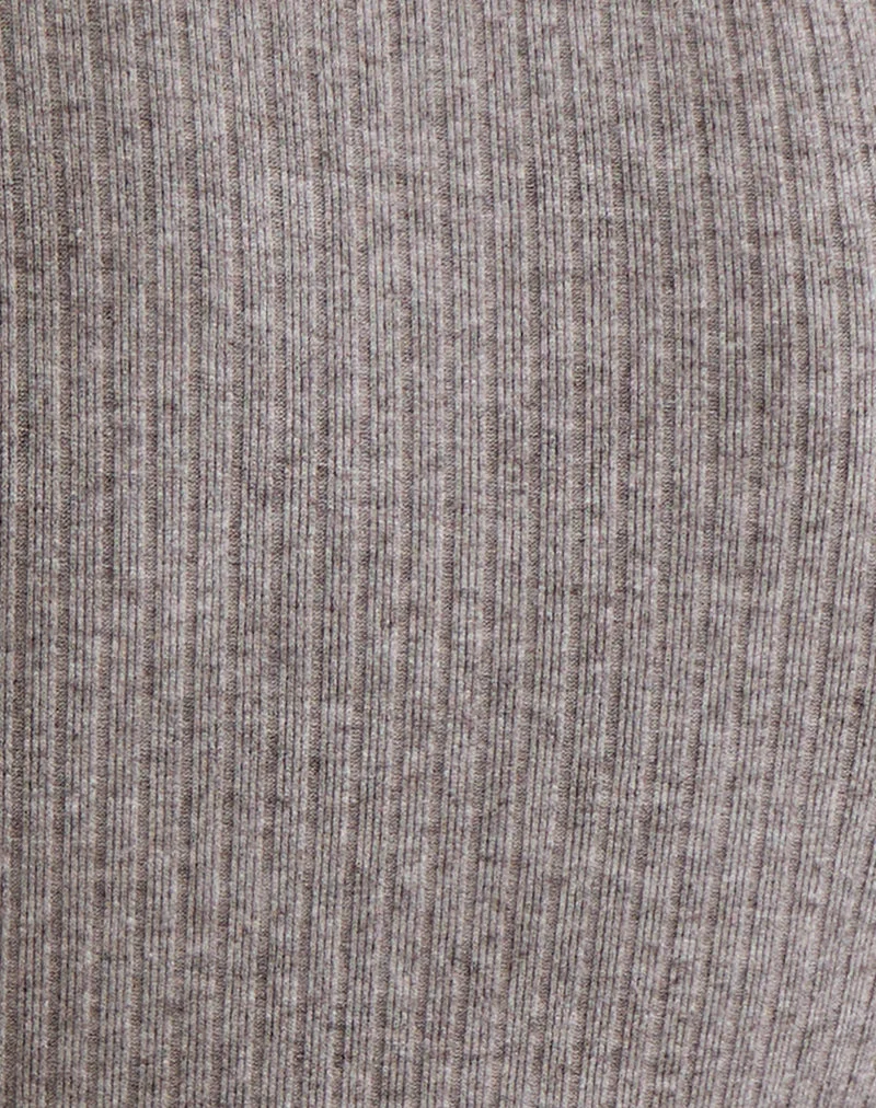 Haut à manches longues boutonné Zinta en tricot côtelé gris