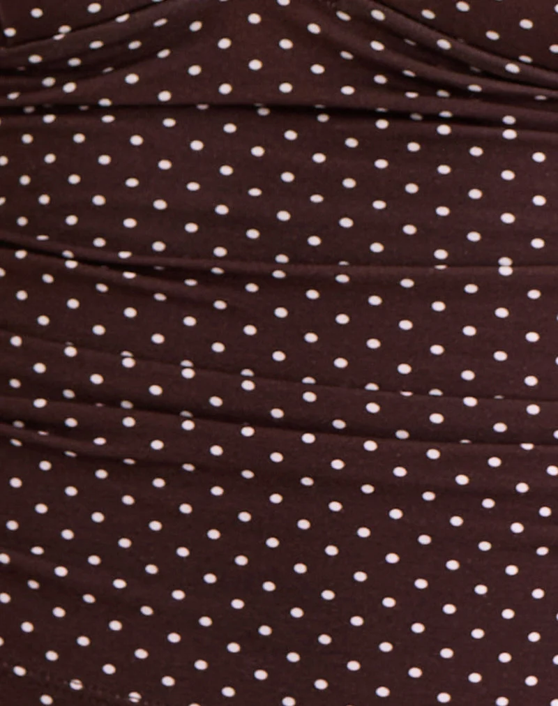 Lycia Plunge Top in Micro Polka Brown