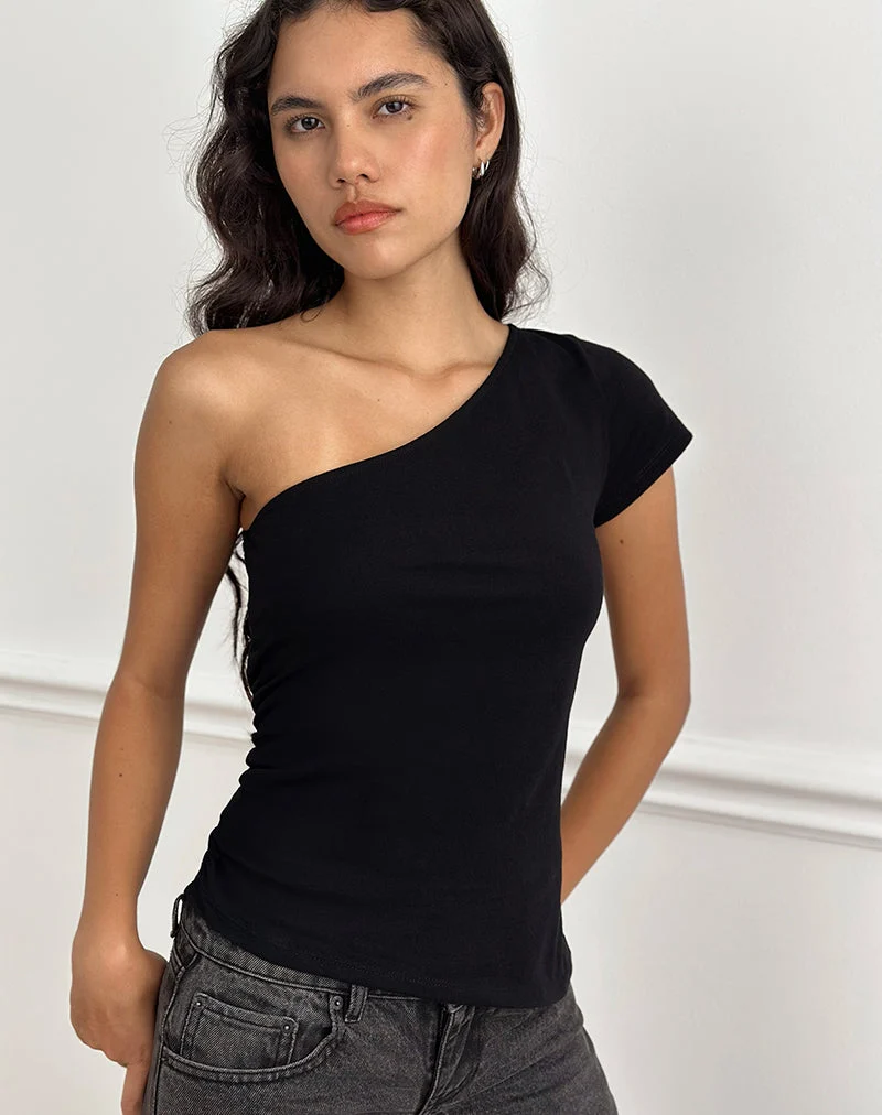 Tokiwa - T-shirt à épaules asymétriques en noir