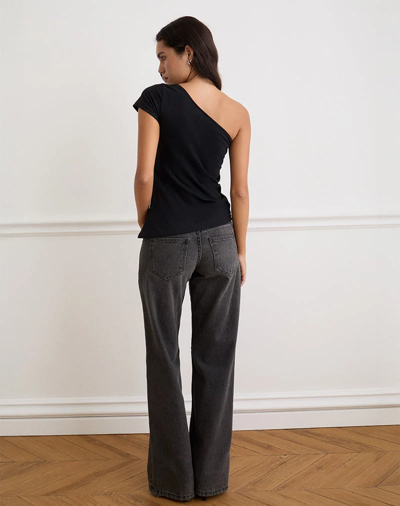 Tokiwa - T-shirt à épaules asymétriques en noir