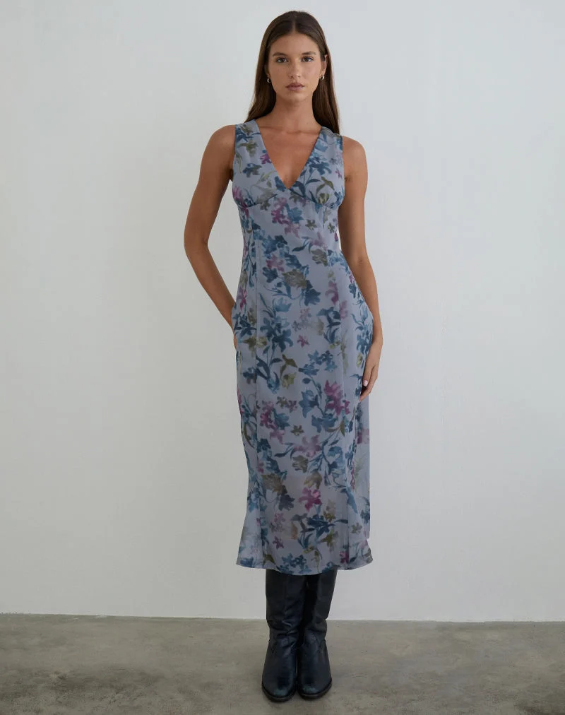 Robe midi Olydia en mousseline bleu lilas
