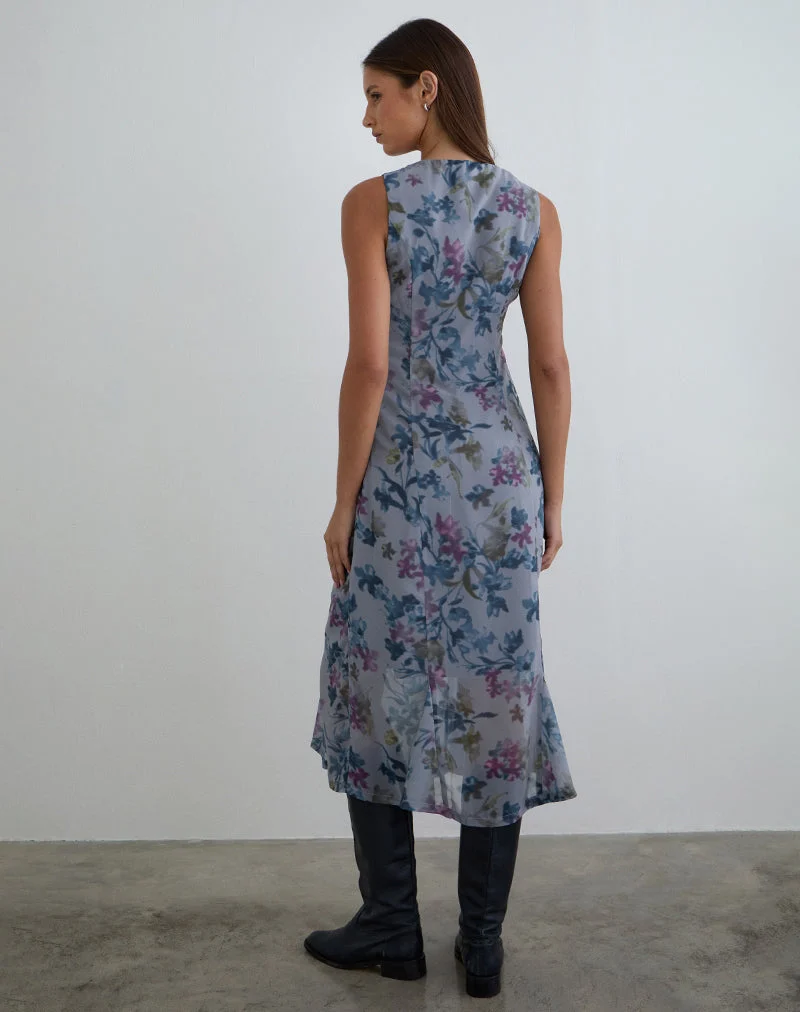 Robe midi Olydia en mousseline bleu lilas