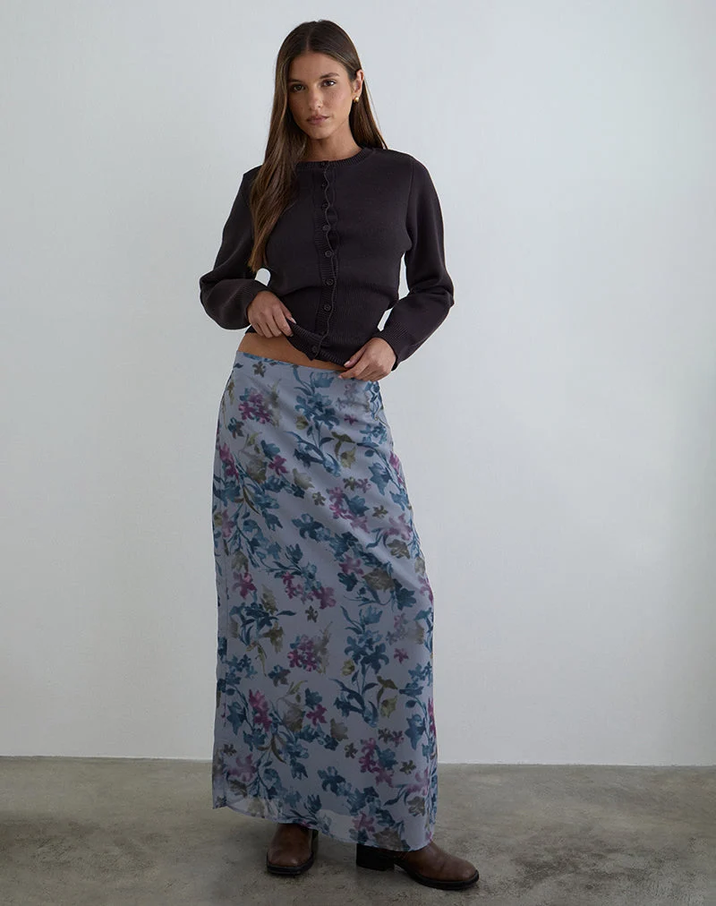 Jupe longue Lurina en mousseline bleu lilas