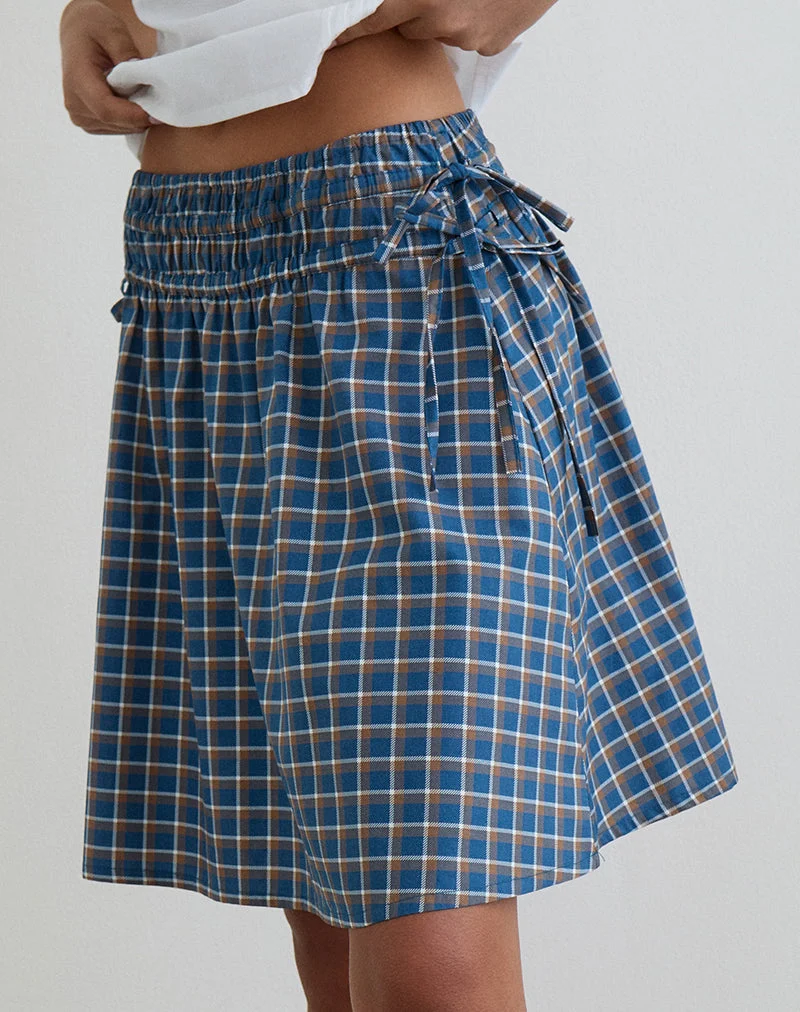 Jupe midi froncée Khimar en tartan bleu moyen