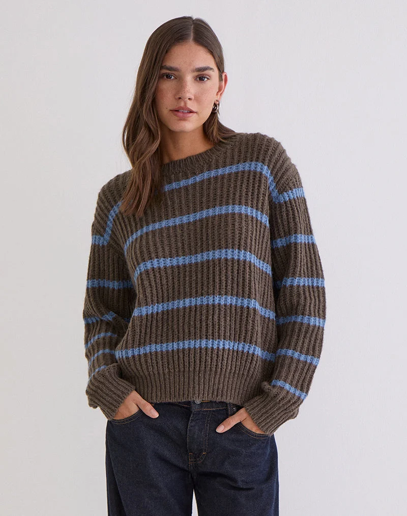Pull Namirta marron à rayures bleues