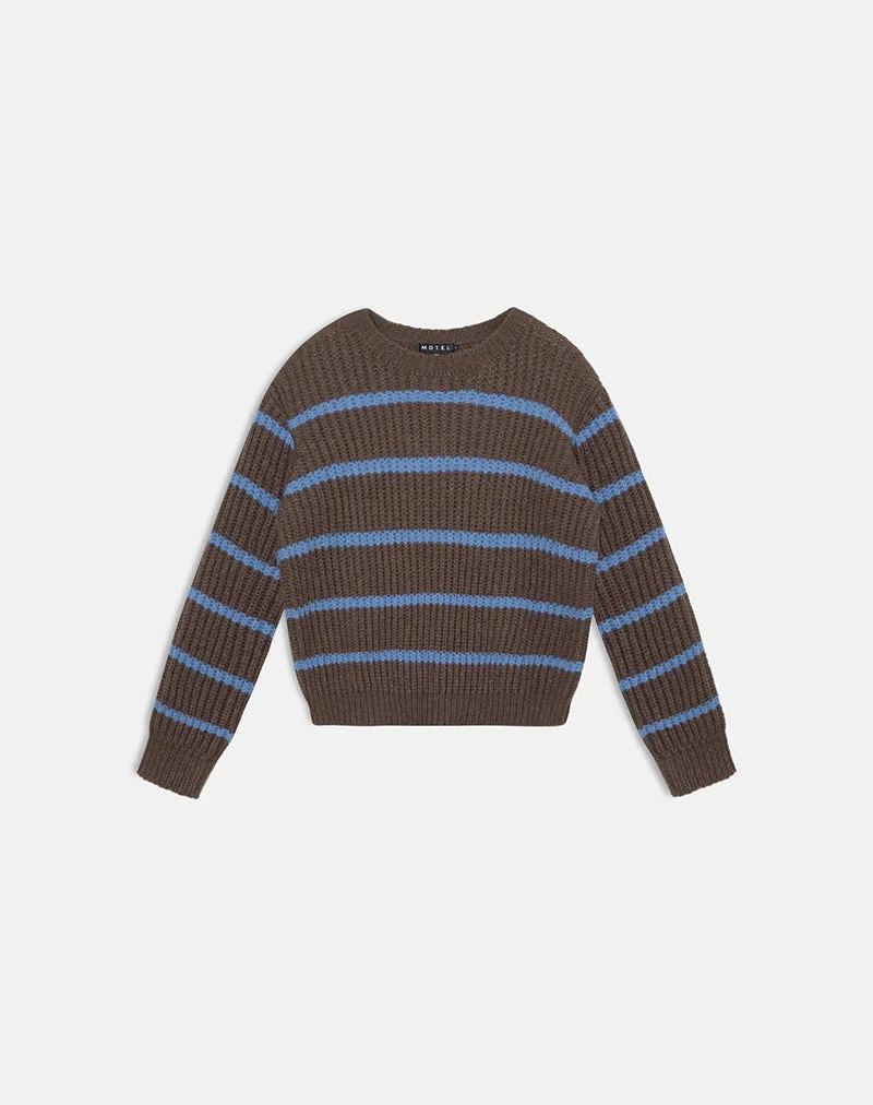 Pull Namirta marron à rayures bleues