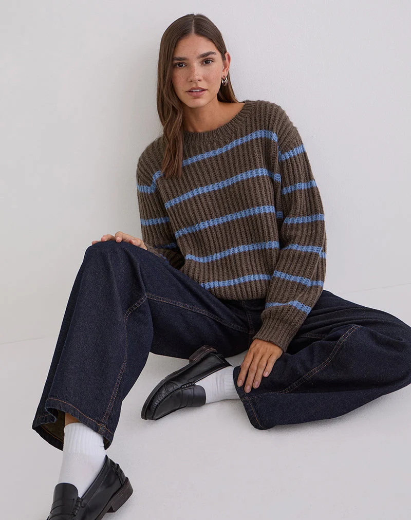 Pull Namirta marron à rayures bleues