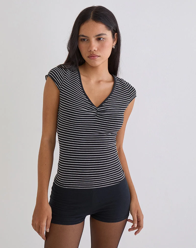 Haut Seiren en jersey rayé noir et blanc