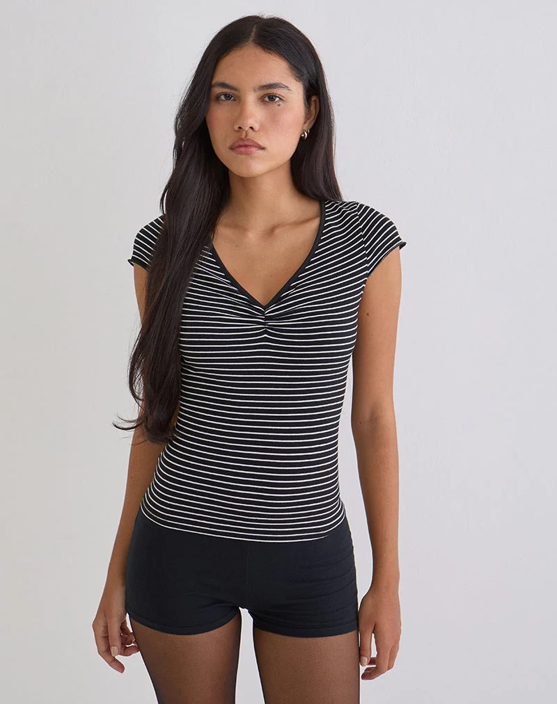 Haut Seiren en jersey rayé noir et blanc