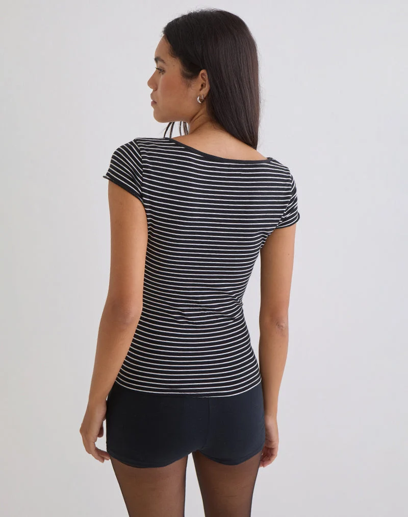 Haut Seiren en jersey rayé noir et blanc